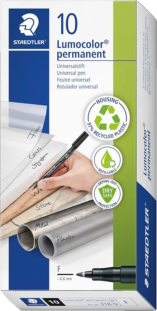 10x Foliopis Staedtler Lumocolor, okrągła, 0.6 mm (F), czarny