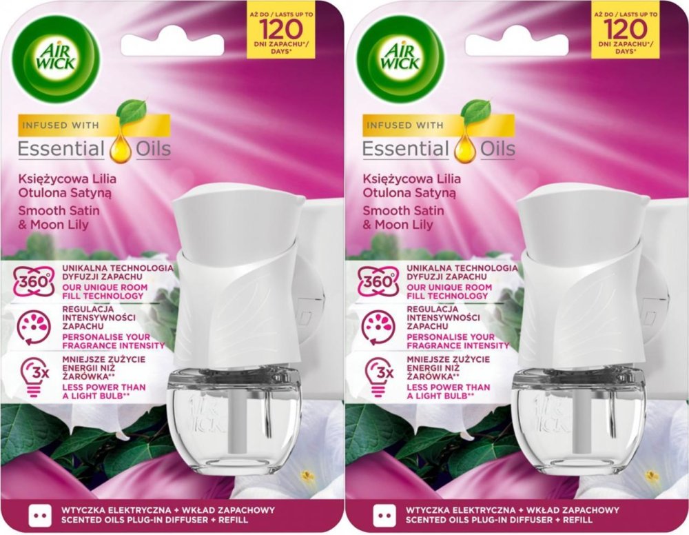 2x Odświeżacz elektroniczny Air Wick, Księżycowa lilia otulona satyną, urządzenie + wkład 19ml