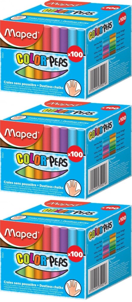 3x Kreda kolorowa Maped, Colorpeps, 100 sztuk, w pudełku, mix kolorów