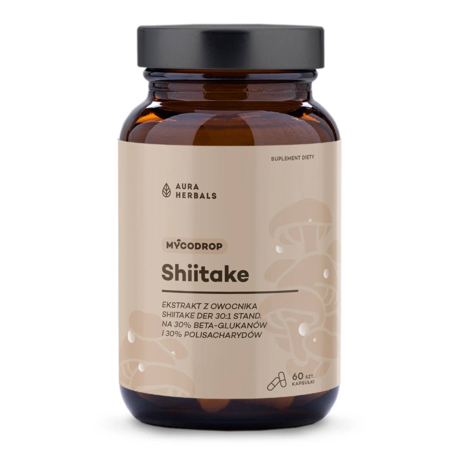 Aura herbals shiitake 30:1 30% beta-glutan, 60 kapsułek