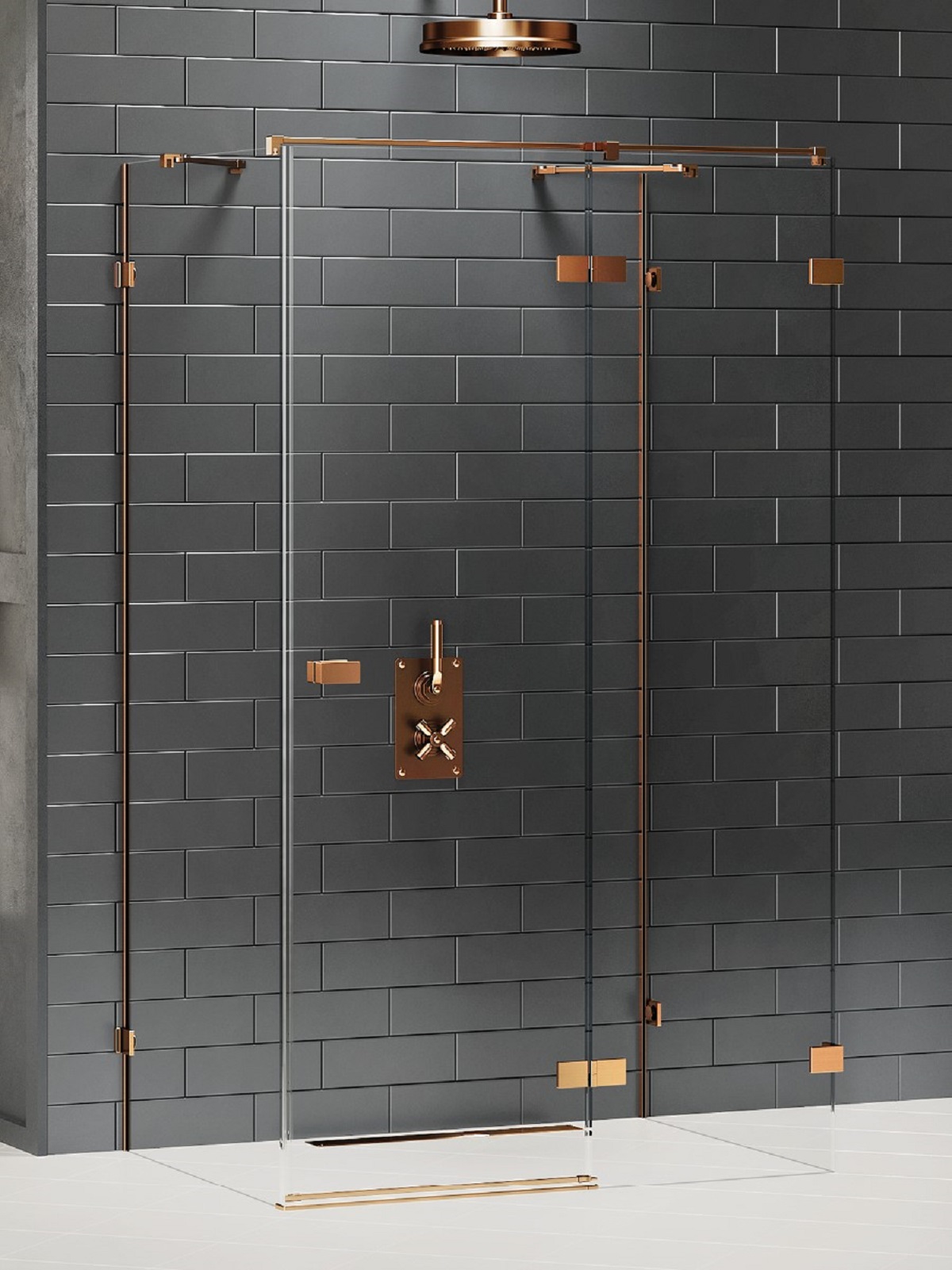 New Trendy Avexa Copper Brushed kabina prysznicowa 100x70 cm prostokątna przyścienna prawa miedź szczotkowana/szkło przezroczyste ...