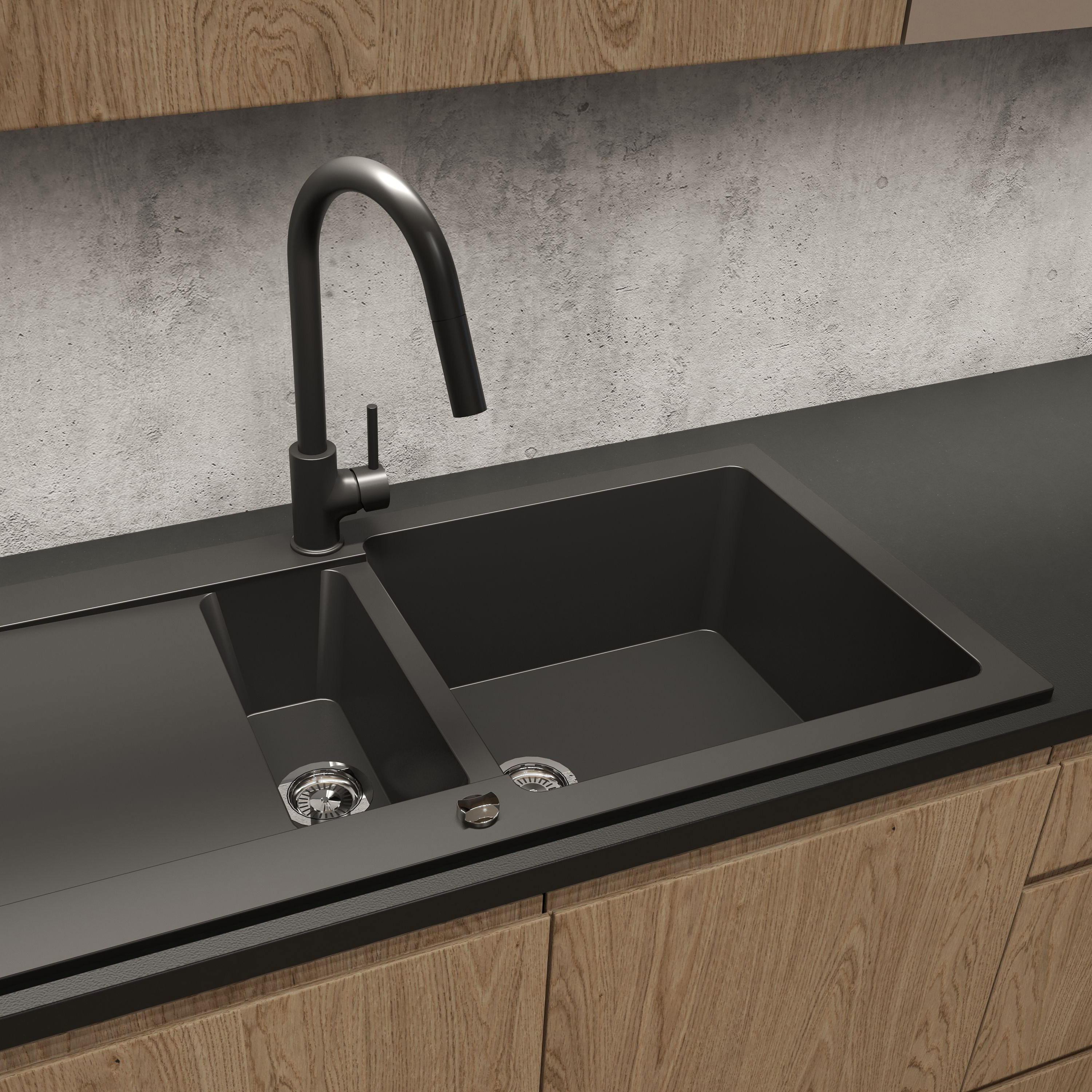 Oltens Gravan zlewozmywak granitowy 1,5-komorowy z ociekaczem 100x50 cm czarny mat 72300300 - Wysyłka w 24h