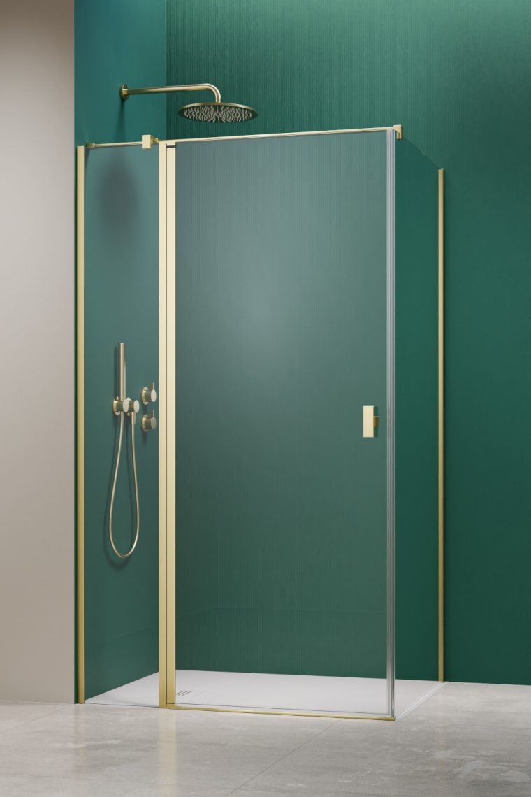Radaway Nes Brushed Light Gold KDJ drzwi prysznicowe 100 cm uchylne złoty szczotkowany/szkło przezroczyste 10032100-98-01L