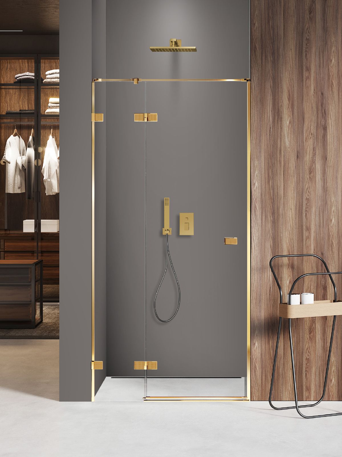 New Trendy Avexa Gold Shine XR drzwi prysznicowe 80 cm uchylne lewe złoty połysk/szkło przezroczyste EXK-6736
