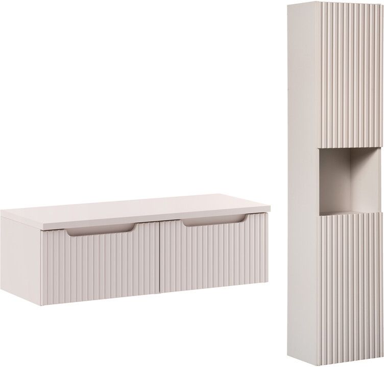 Zestaw Comad Nova Cashmere szafki 50 cm podumywalkowe wiszące z blatem i szafką wysoką boczną SET-NOC B CASHMERE 100CM 1S HC