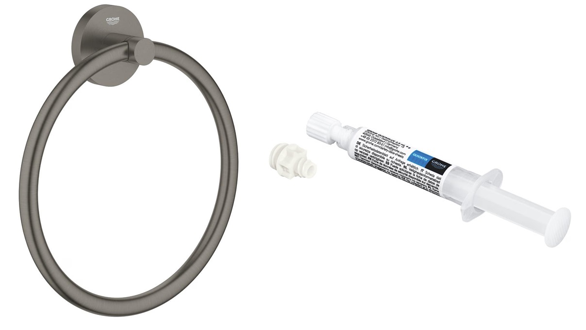 Zestaw Grohe Start wieszak na ręcznik Brushed Hard Graphite z klejem do akcesoriów łazienkowych QuickGlue (41174AL0, 41127000)
