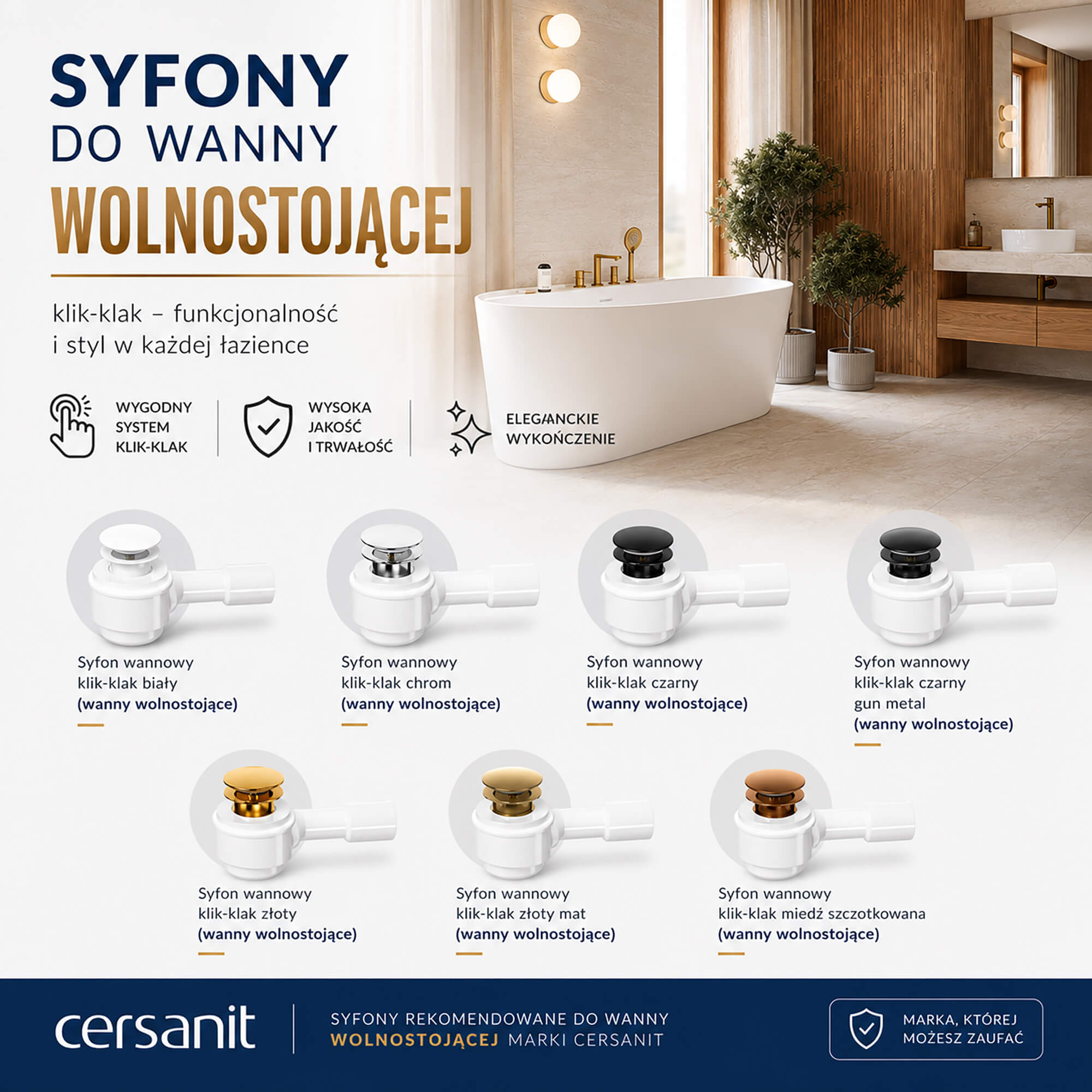 Cersanit Universal syfon do wanny złoty S931-038