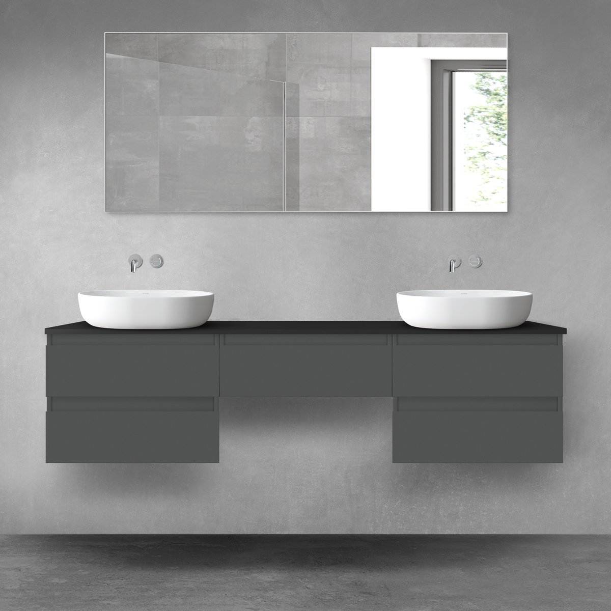 Oltens Vernal zestaw mebli łazienkowych 180 cm z blatem grafit mat/czarny mat 68504400 - Wysyłka w 24h