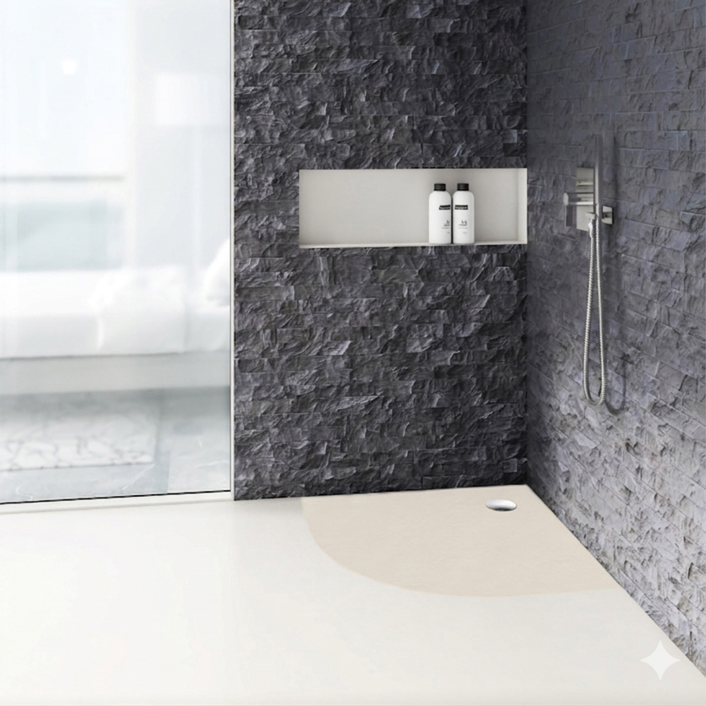 Schedpol Etrusco Cashmere Stone brodzik półokrągły z syfonem 90x90 cm beżowy 3.464/PK/ST