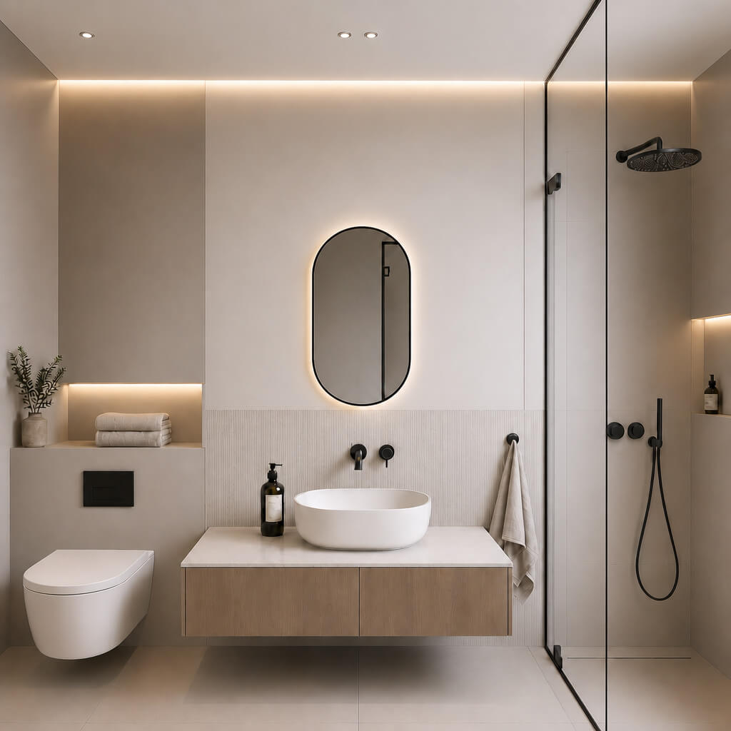 Baltica Design Aluma Flow lustro 40x80 cm owalne z oświetleniem czarne barwa ciepła