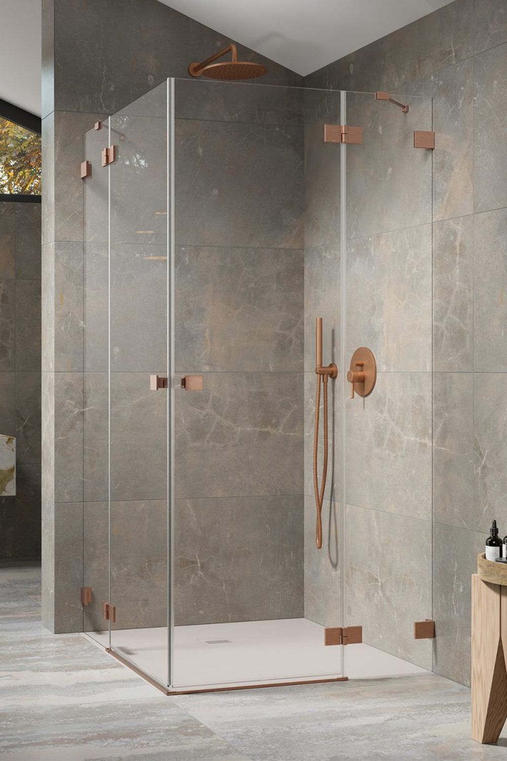 Radaway Essenza Pro Brushed Copper KDD kabina prysznicowa część prawa 100x100 cm kwadratowa miedź szczotkowana/szkło przezroczyste ...