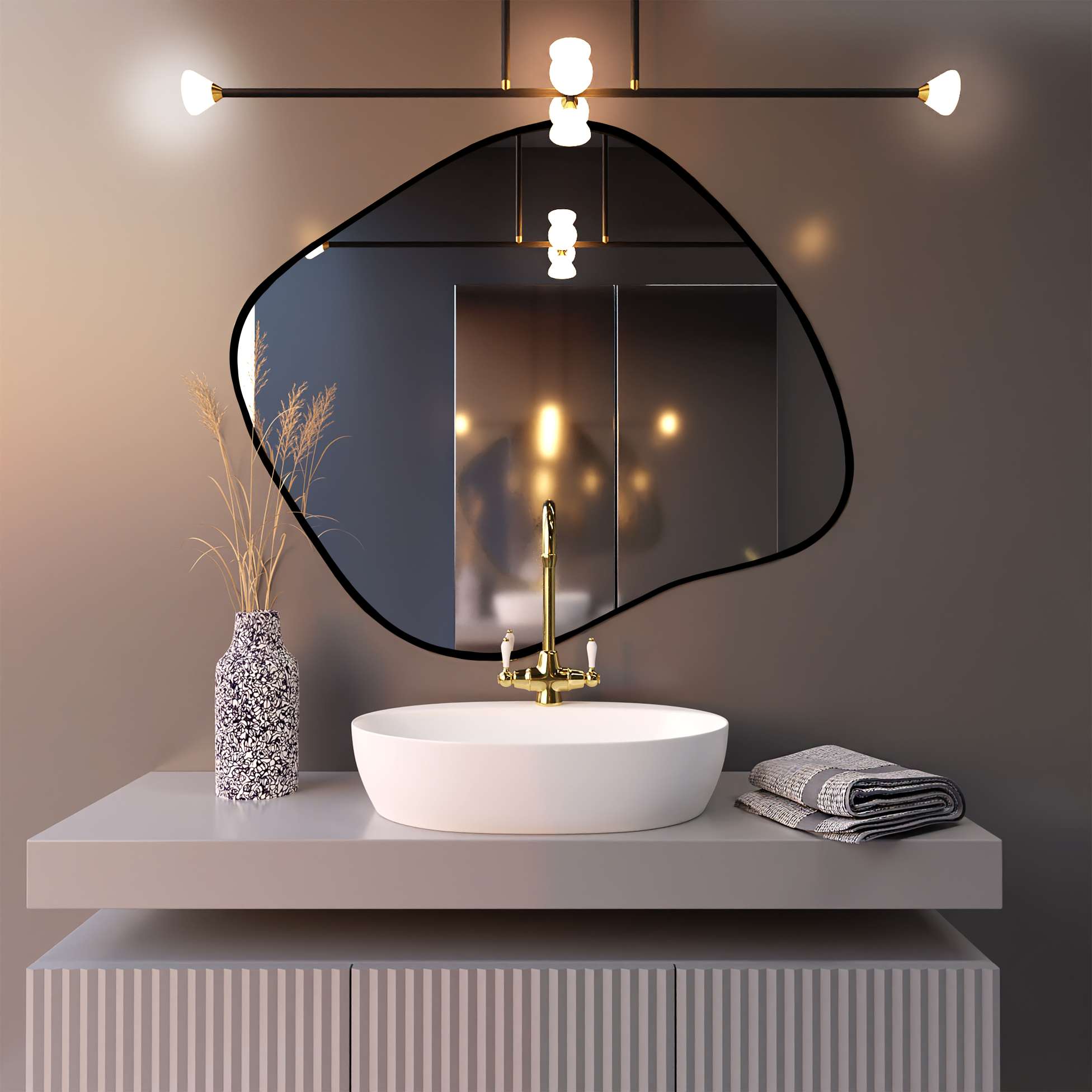 Baltica Design Tiny Borderbright Stain III lustro 80x70 cm z oświetleniem LED czarne barwa neutralna