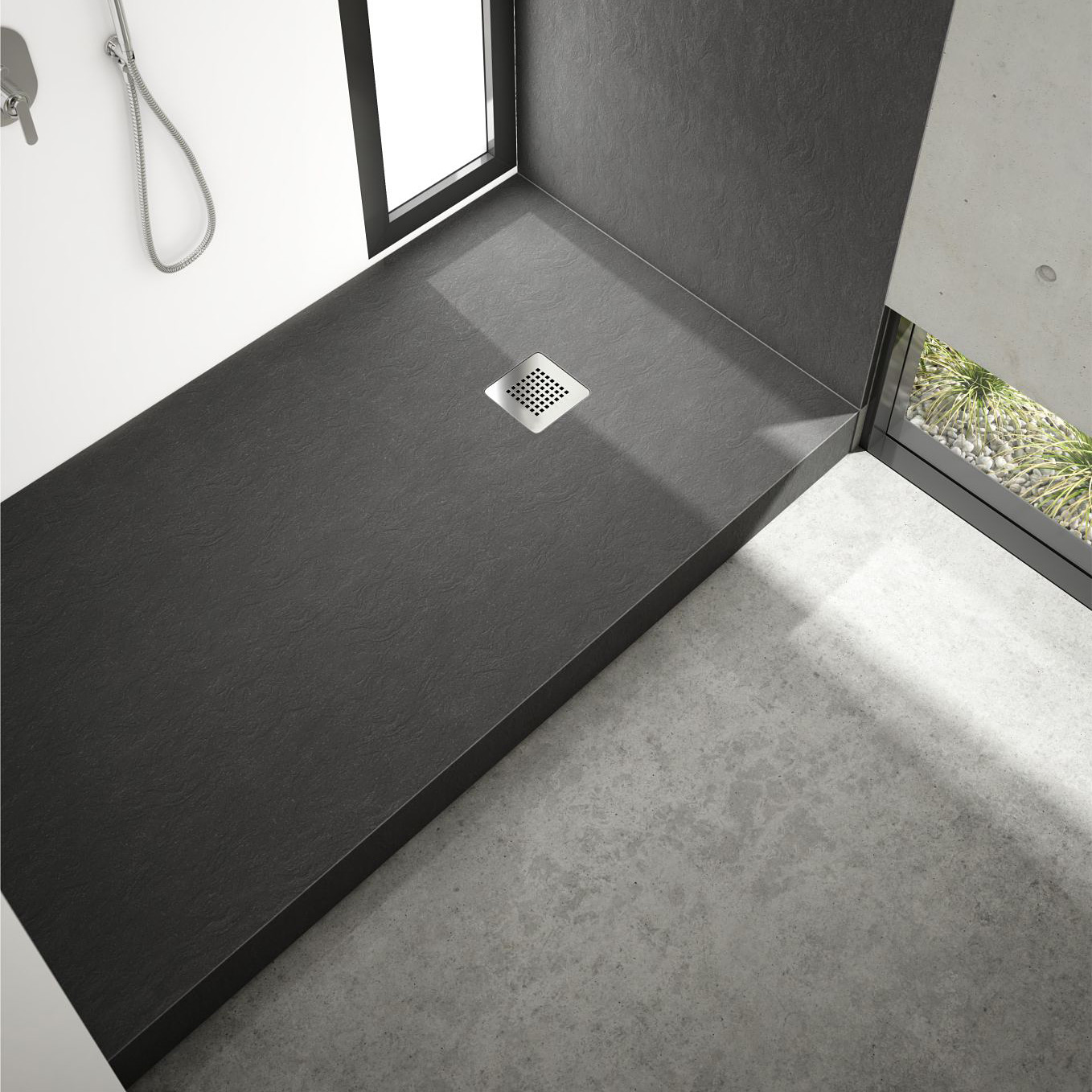 Schedpol New Horizons Black Stone brodzik 90x80 cm prostokątny czarny 3.3355/C/ST-M2