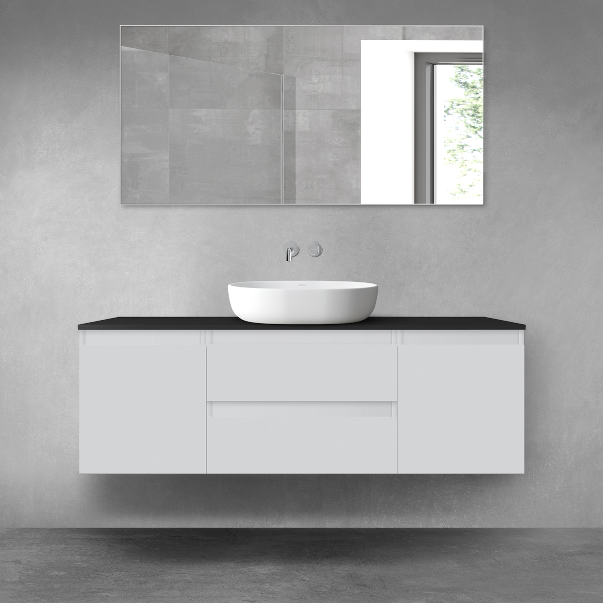 Oltens Vernal zestaw mebli łazienkowych 140 cm z blatem szary mat/czarny mat 68276700