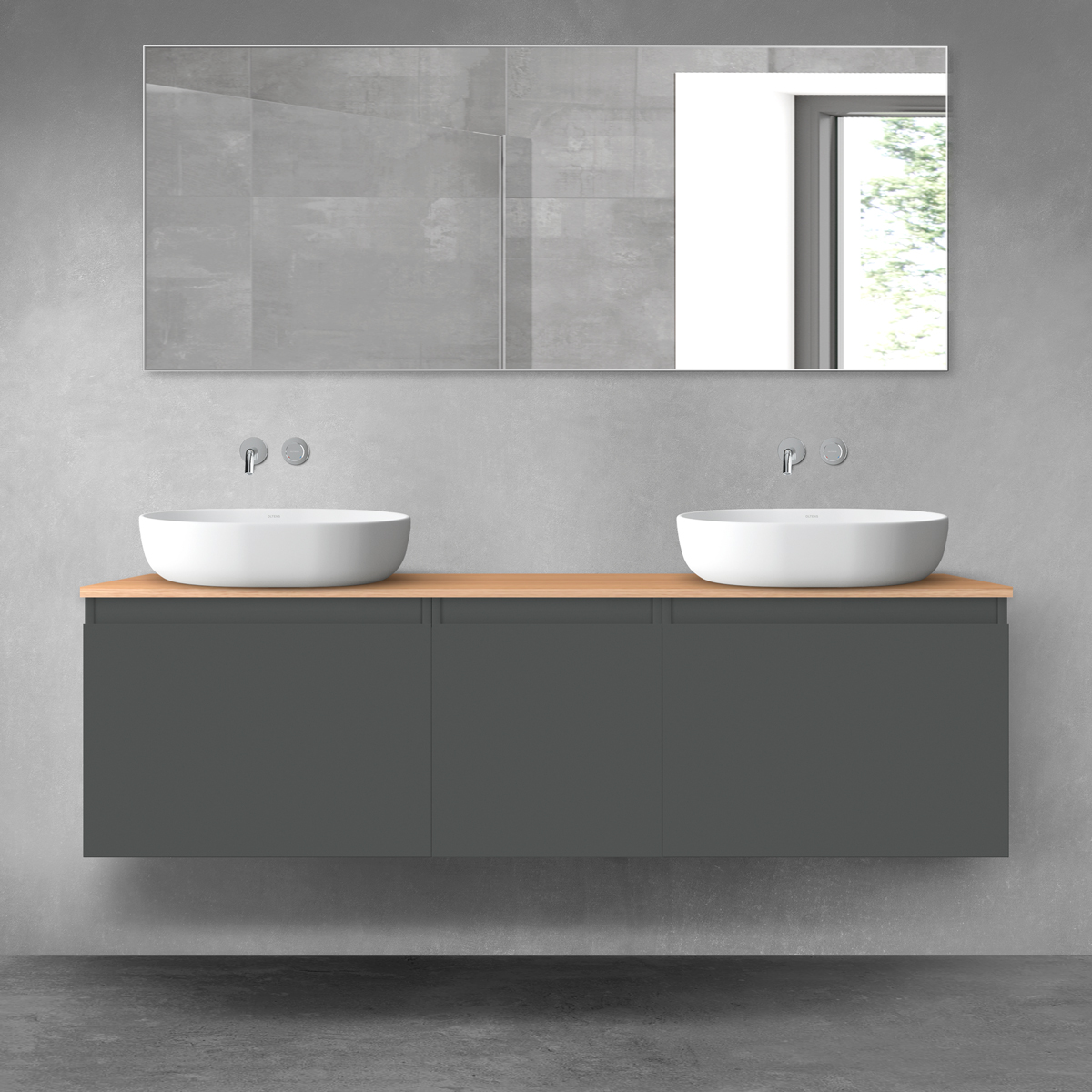 Oltens Vernal zestaw mebli łazienkowych 160 cm z blatem grafit mat/dąb 68415400 - Wysyłka w 24h
