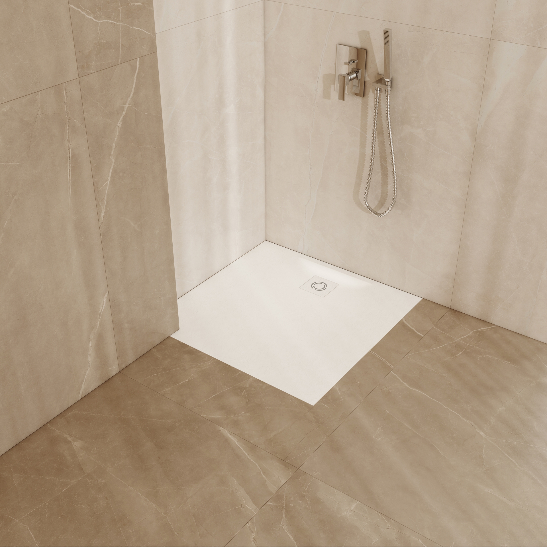 Schedline Magnific White Stone brodzik kwadratowy z maskownicą 80x80 cm biały 3SP.M1K-8080/B/ST-M9/B/ST