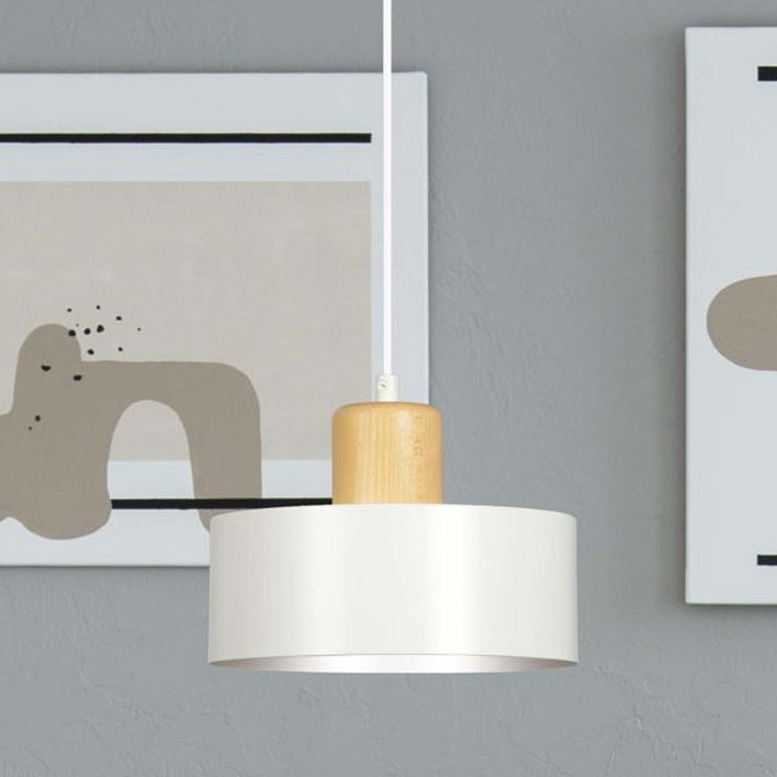 Emibig Torin lampa wisząca 1x15 W biała-drewno 1047/1