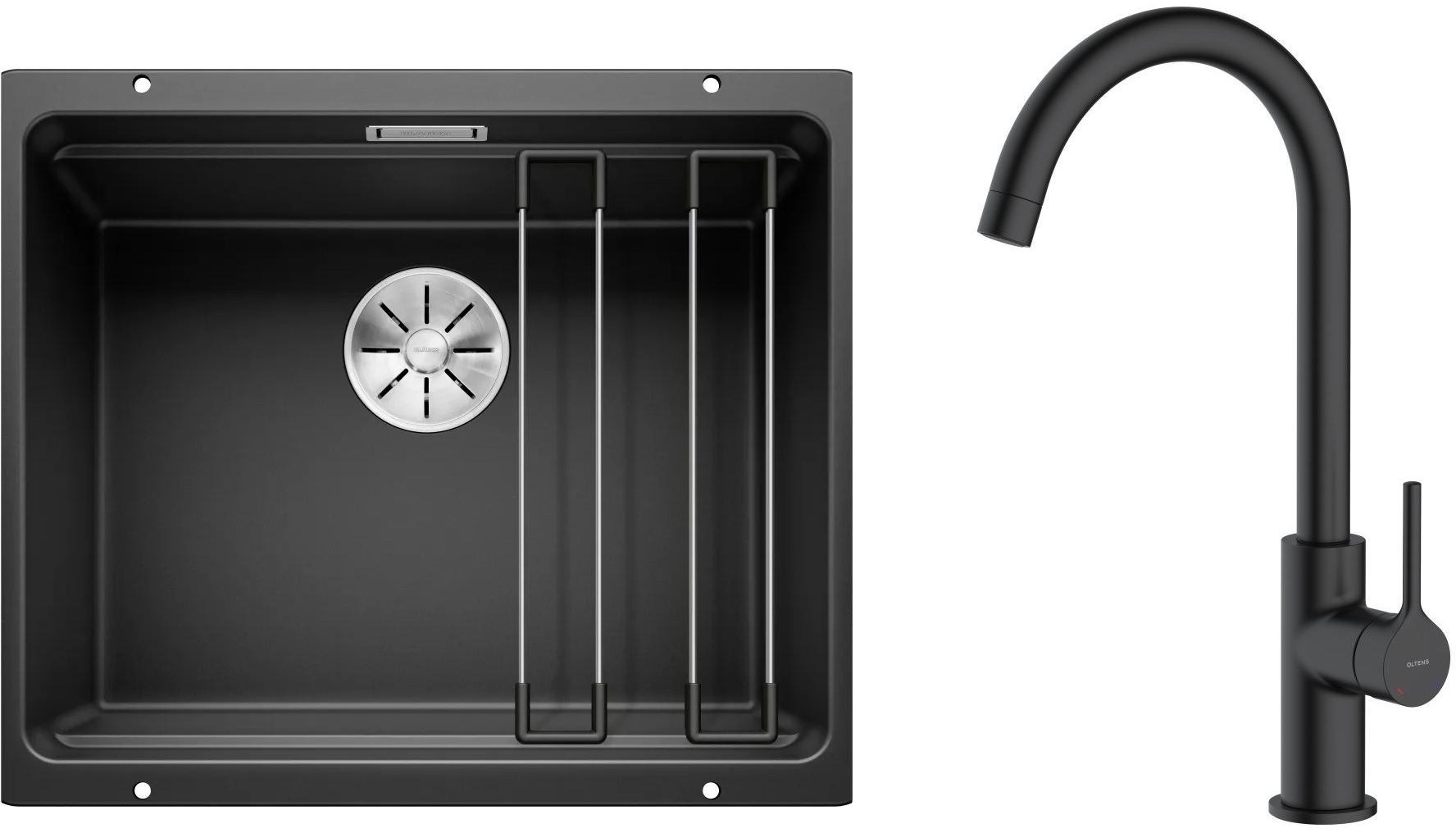 Zestaw Blanco Etagon 500-U zlewozmywak granitowy 53x46 cm z baterią kuchenną Oltens Skafta czarny mat (35206300, 525887) - Wysyłka w 24h