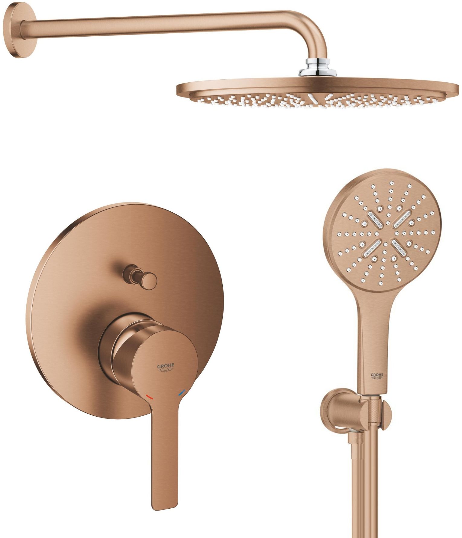 Zestaw Grohe Lineare bateria wannowo-prysznicowa podtynkowa z deszczownicą i zestawem prysznicowym Brushed Warm Sunset (24064DL1, ...