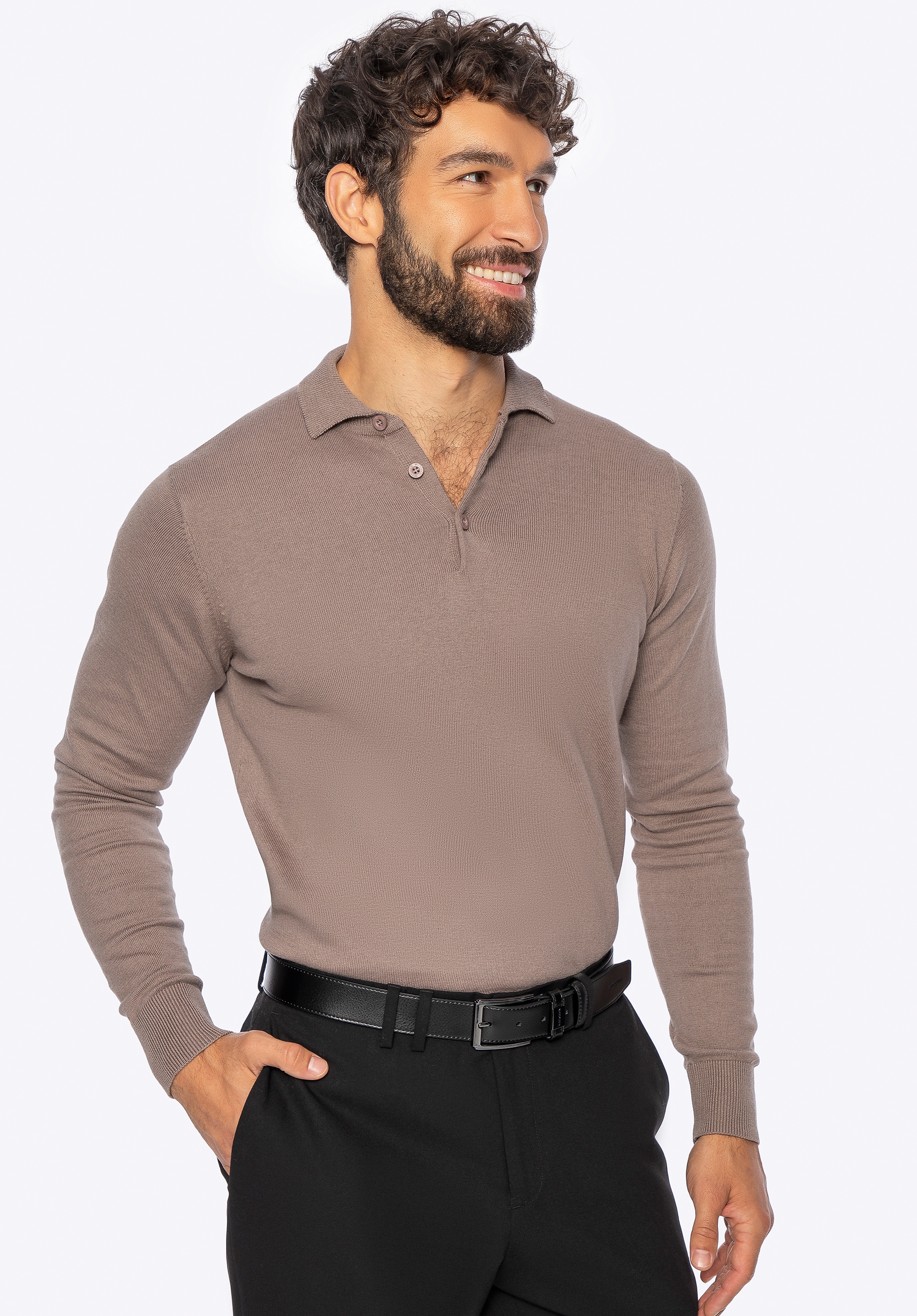 Sweter męski z bawełny z domieszką kaszmiru ciemny beż