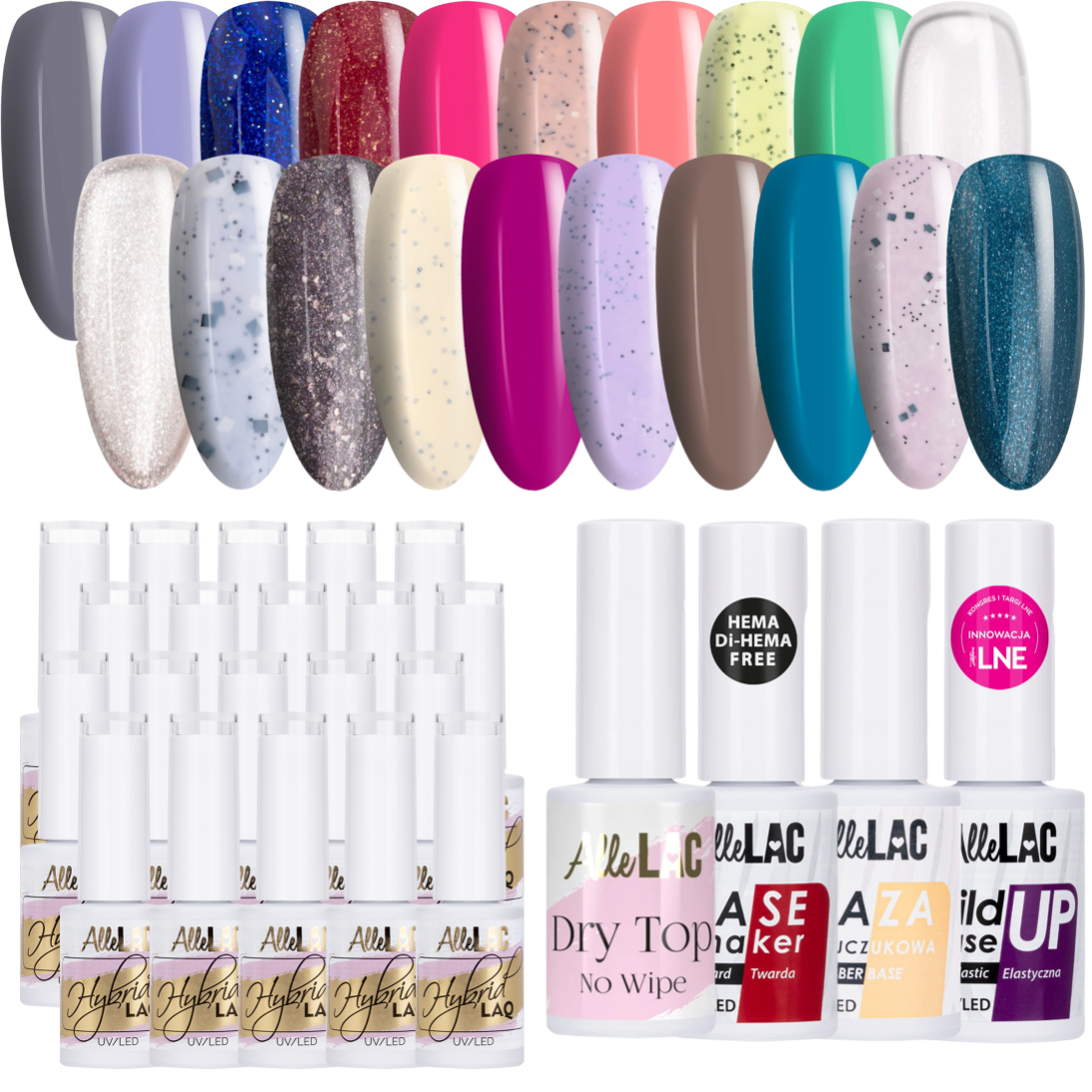 20x Lakier Hybrydowy ALLELAC 5g + 3x Baza + Top ZESTAW Do Paznokci