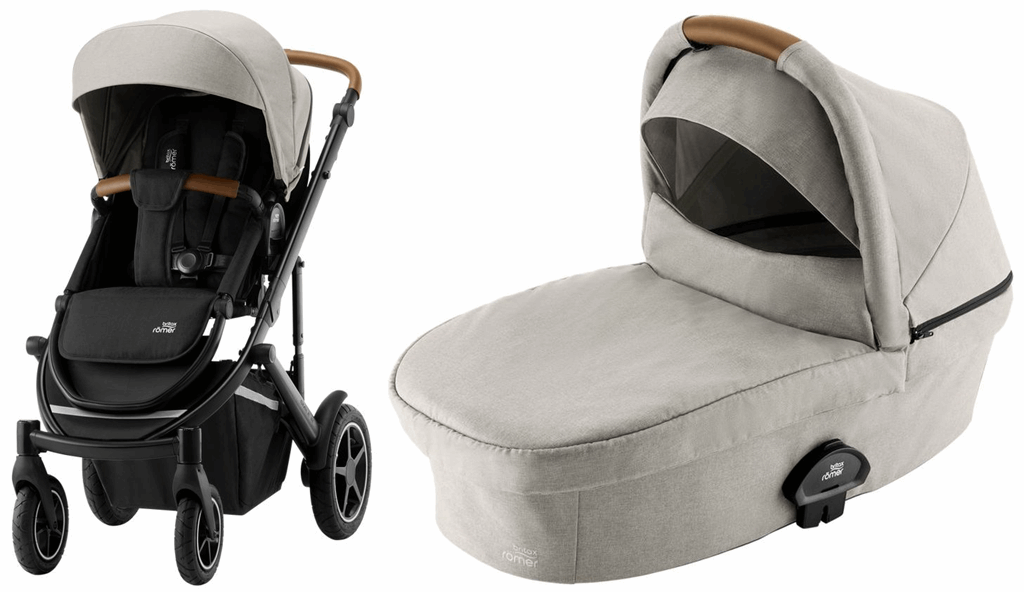 Britax Romer, Smile 3 Komfort Plus - wózek głęboko-spacerowy z fotelikiem Baby-Safe 3 i-Size i bazą Flex Base iSense-Pure Beige, Black-Frost Grey
