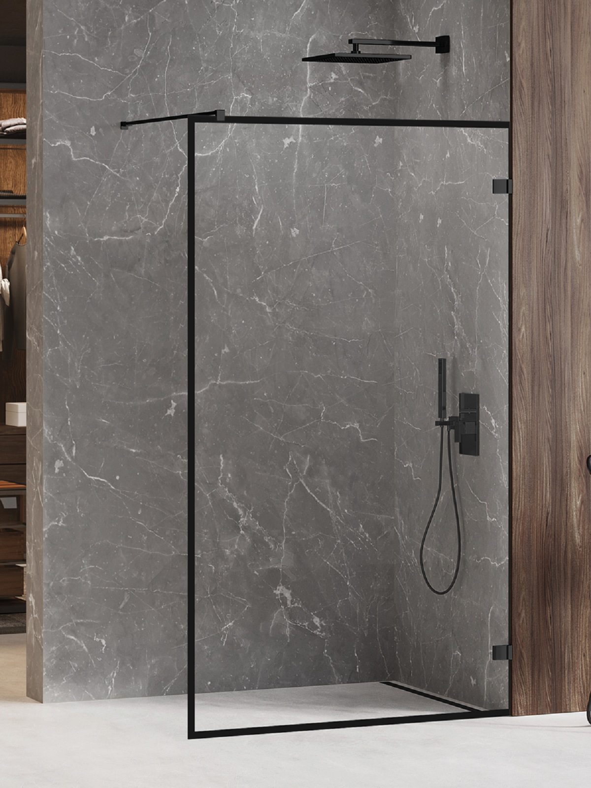 Darmowa Dostawa - Ścianka prysznicowa walk-in 70 cm czarny mat/szkło przezroczyste New Trendy Avexa White EXK2657