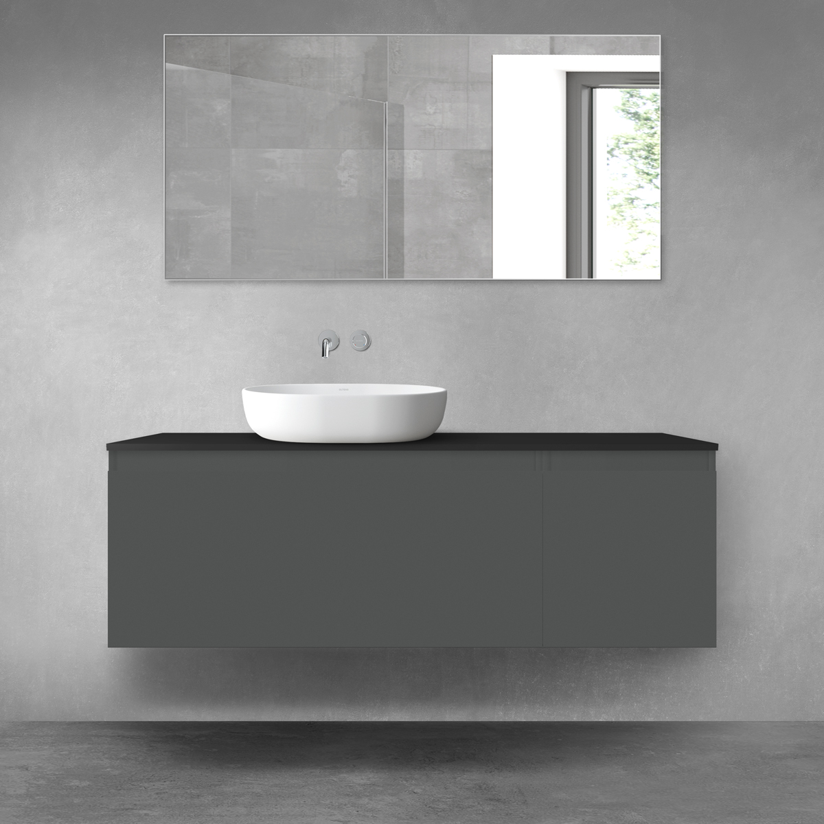 Darmowa Dostawa - Zestaw mebli łazienkowych 140x46.4x48.6 cm podumywalkowa wisząca czarna-grafitowa Oltens Vernal 68319400