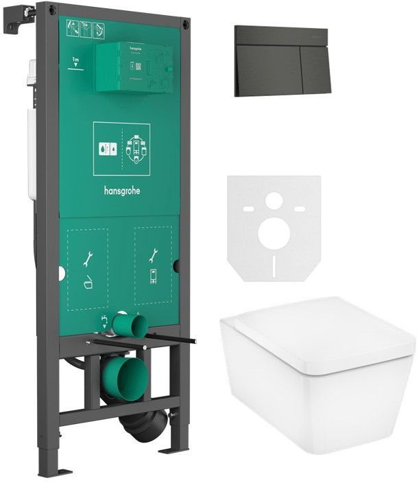 Darmowa Dostawa - Zestaw miska z deską i stelaż z przyciskiem Hansgrohe EluPura Q abset12199