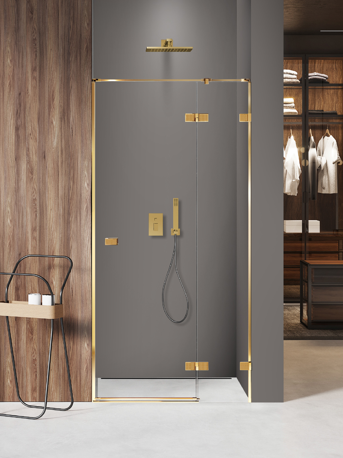 Darmowa Dostawa - Drzwi prysznicowe 100 cm uchylne złoty połysk/szkło przezroczyste New Trendy Avexa Gold Shine XR EXK6741