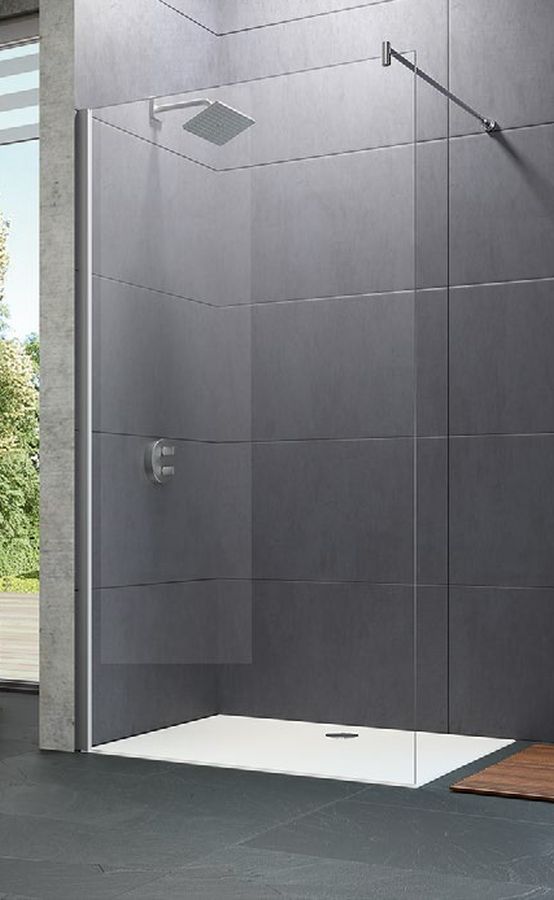 Hüppe Design Pure 4-kąt Walk-In ścianka prysznicowa 110 cm wolnostojąca black edition czarny mat/szkło przezroczyste Anit-Plaque ...