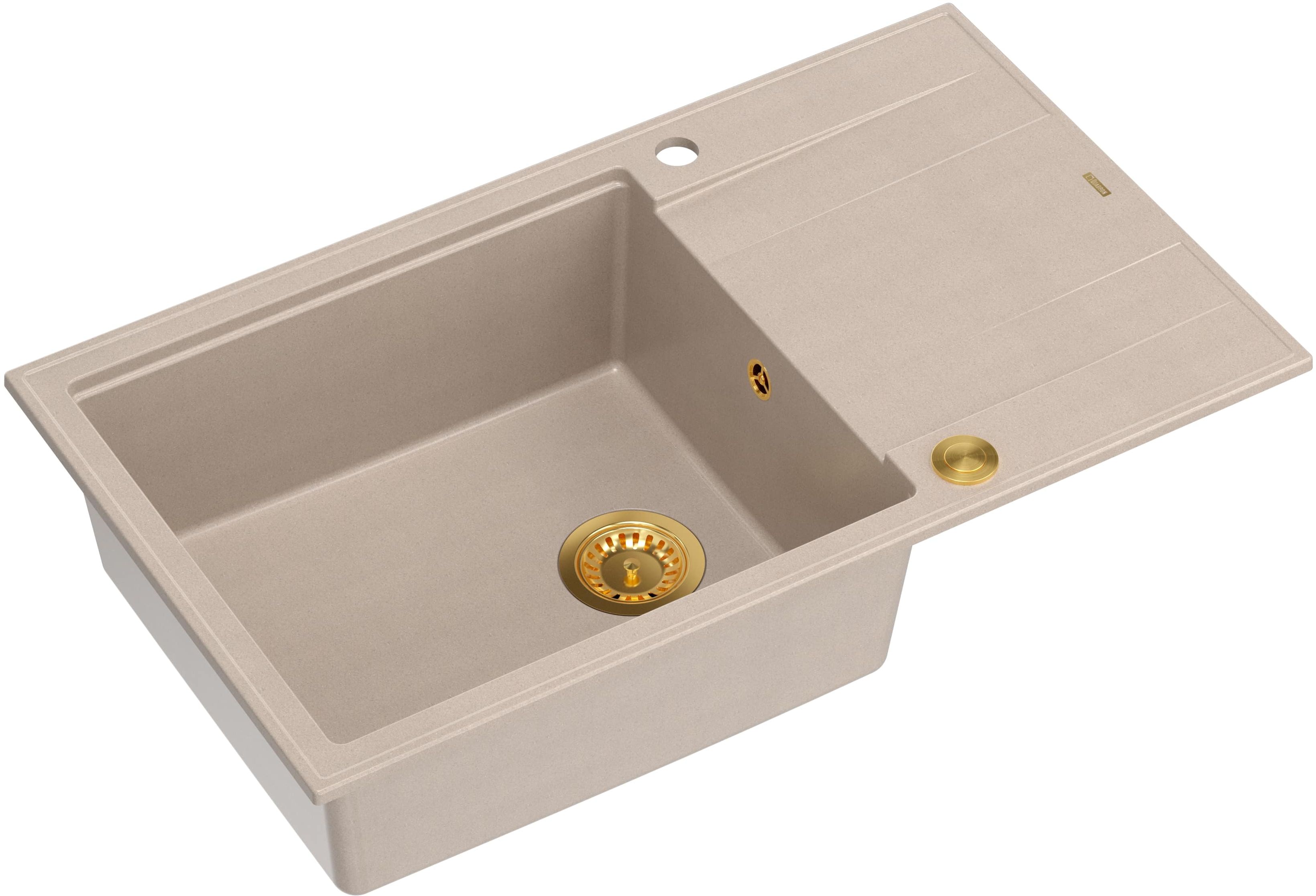 Quadron Evan 146XL zlewozmywak GraniteQ 86x50 cm beż/elementy złote HCQE58650U2_PVDG1_P2O