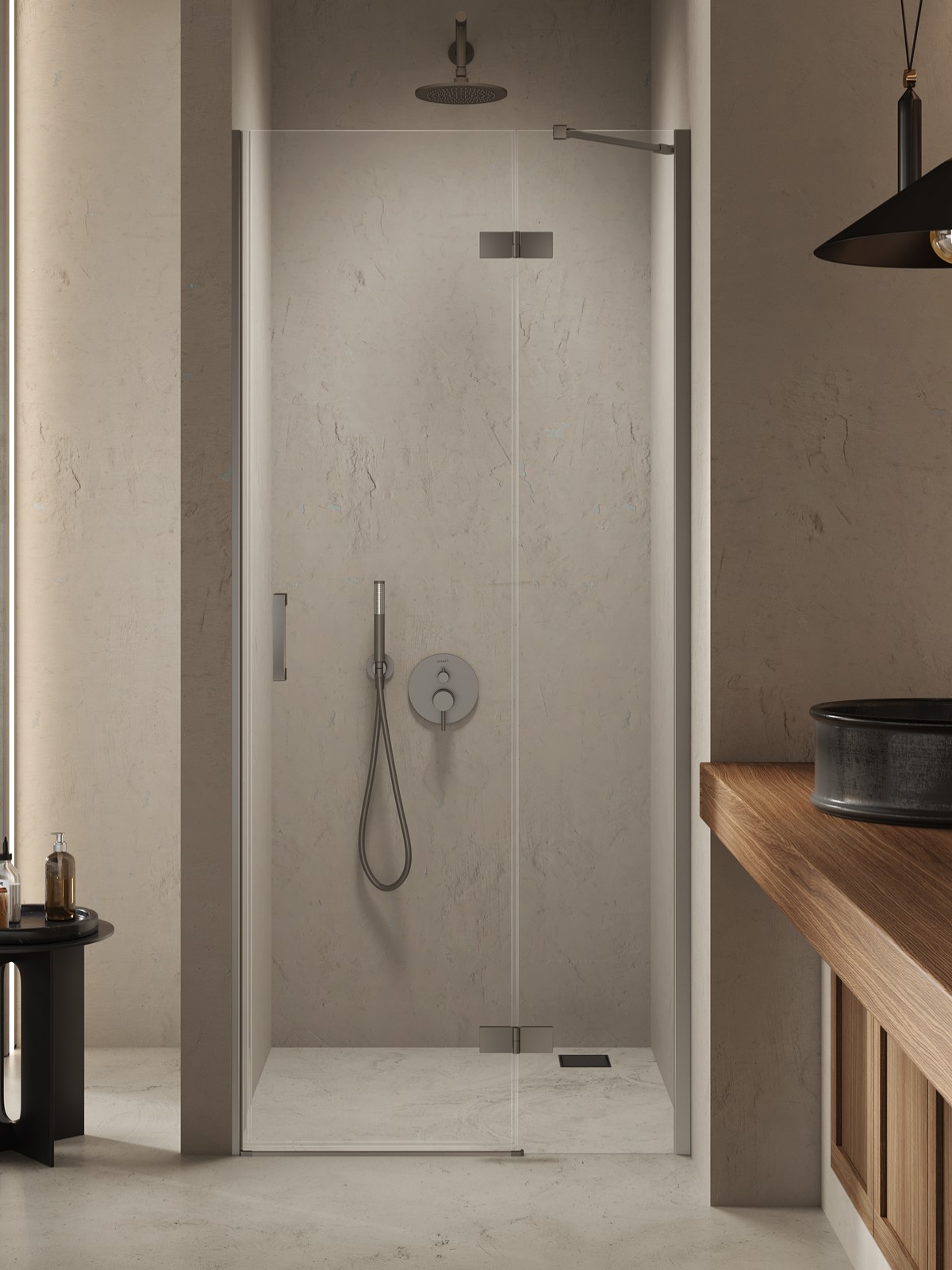 New Trendy Nesta drzwi prysznicowe 120 cm wnękowe gunmetal brushed/szkło przezroczyste D-0936A