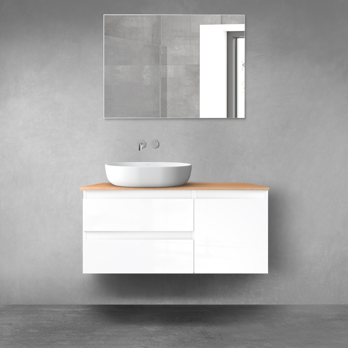 Oltens Vernal zestaw mebli łazienkowych 100 cm z blatem biały połysk/dąb 68202000 - Wysyłka w 24h