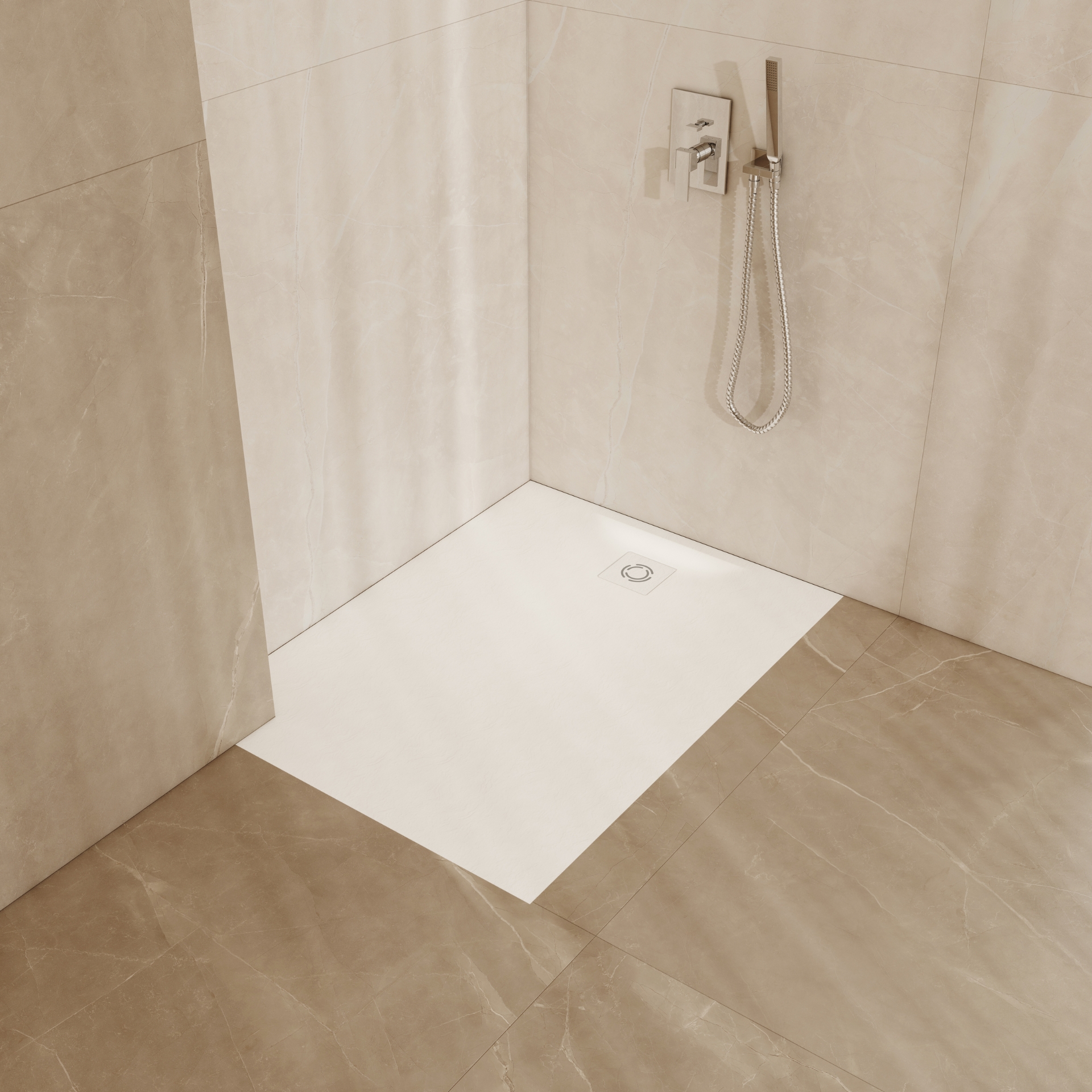 Schedline Magnific White Stone brodzik prostokątny z maskownicą 110x90 cm biały 3SP.M1K-90110/B/ST-M9/B/ST