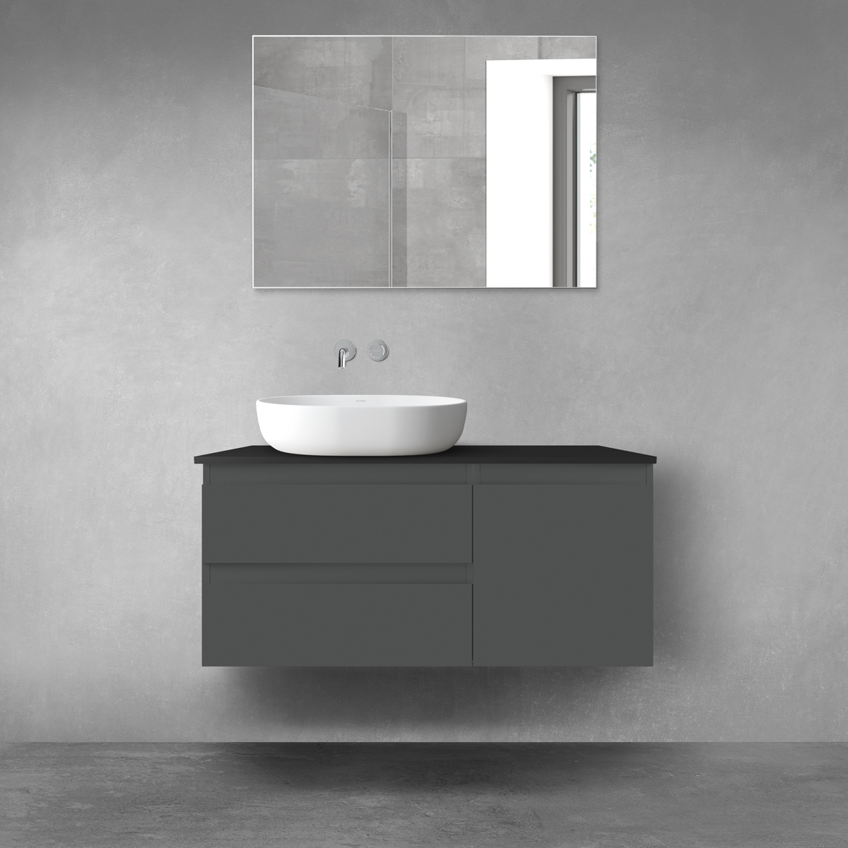 Oltens Vernal zestaw mebli łazienkowych 100 cm z blatem grafit mat/czarny mat 68206400 - Wysyłka w 24h