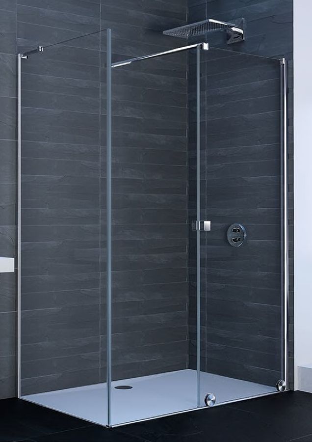 Hüppe Xtensa Pure 4-kąt ścianka prysznicowa 90 cm boczna srebrny połysk szkło przezroczyste Anti-Plaque XT0307.069.322
