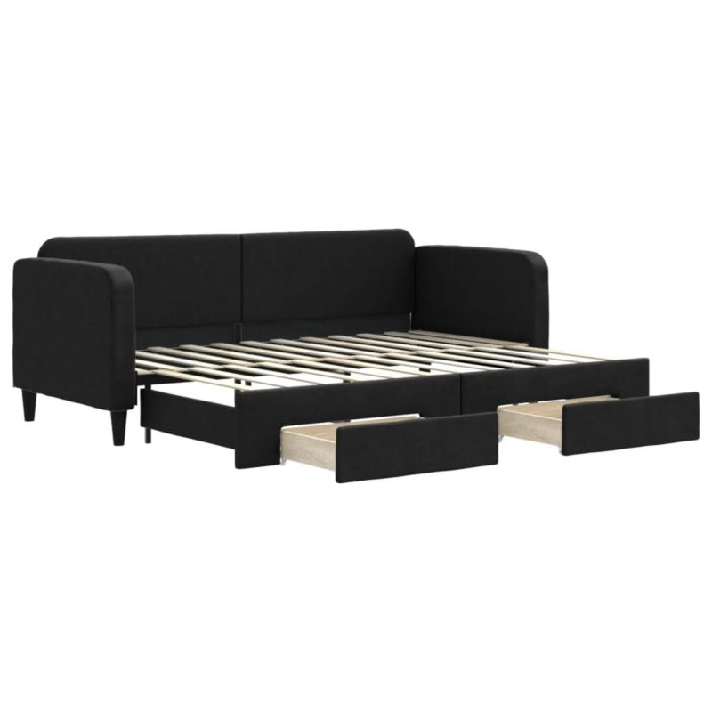 Sofa rozkładana WaszeMeble 80x200 cm Czarny tkanina z szufladami WM-3196849 1 szt.
