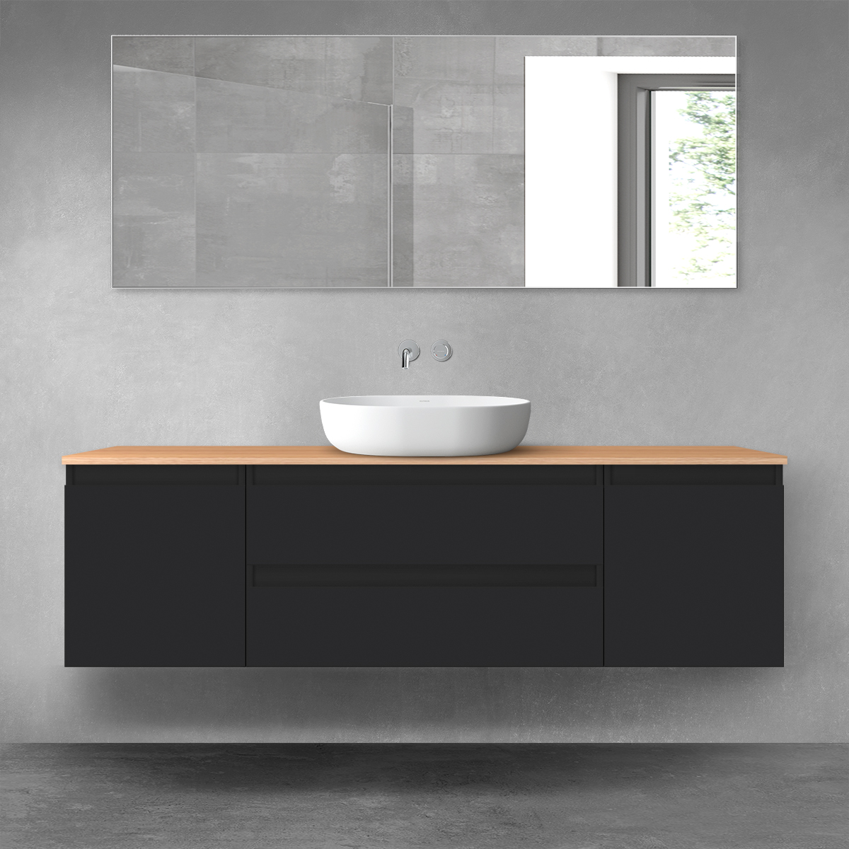 Oltens Vernal zestaw mebli łazienkowych 160 cm z blatem czarny mat/dąb 68381300 - Wysyłka w 24h