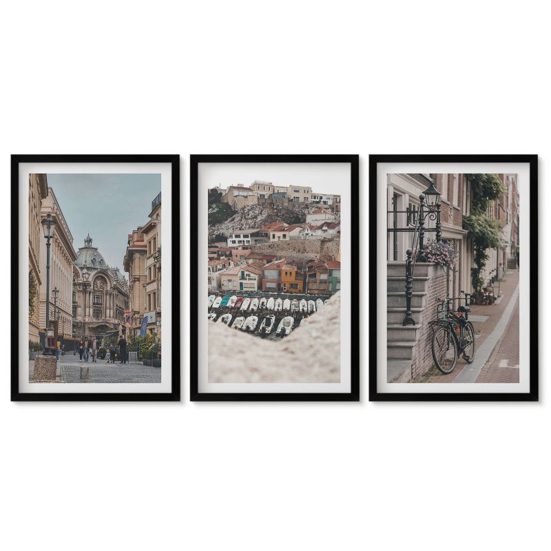 Obrazy w czarnej ramie Tulup 40x60 cm Urokliwe uliczki portu miast Obrazy nad biurko zestaw czarna rama 1 kpl