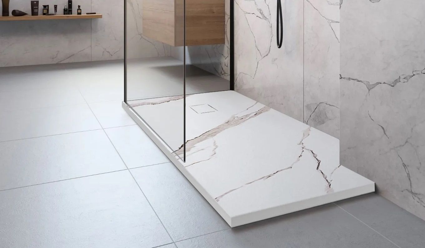 Rea Bazalt Carrara White brodzik prostokątny 90x120 cm biały-beżowy REA-K7001