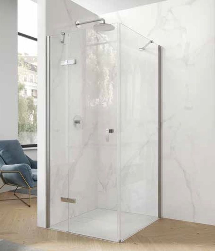 Hüppe Aura pure 4-kąt drzwi prysznicowe 90 cm lewe srebrny połysk/szkło przezroczyste Anti-Plaque AP0003.069.322