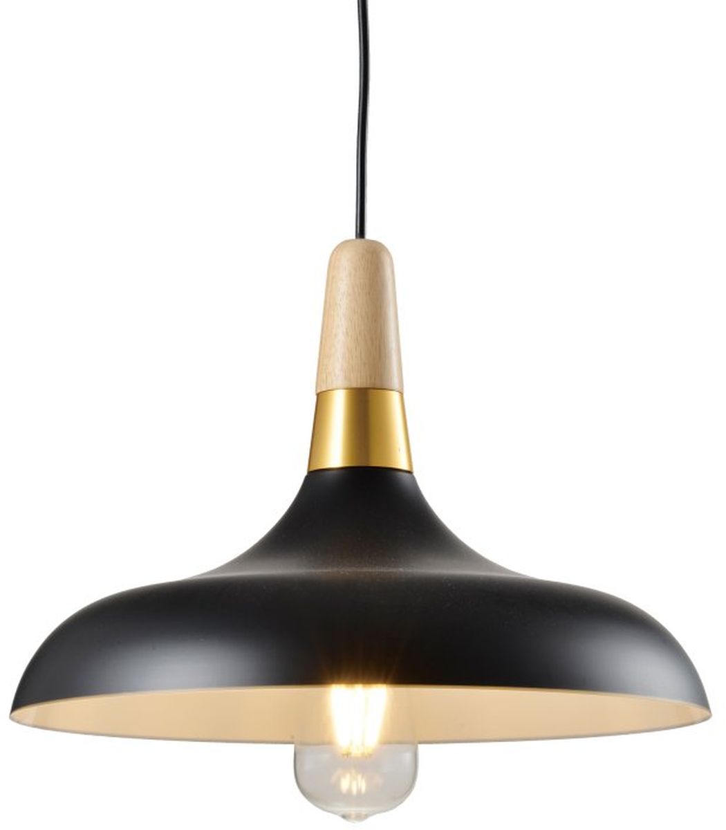 GTV Skandi lampa wisząca 1x40 W czarna-złota-drewno OS-SKAN2-10-DEC