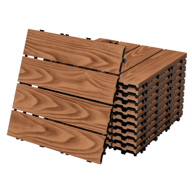 Płytki tarasowe ECD Germany WPC 30x30 cm jasnobrązowy kolor drewna panele podłogowe system klik odpływ wodny kafelki ogród 33 szt.
