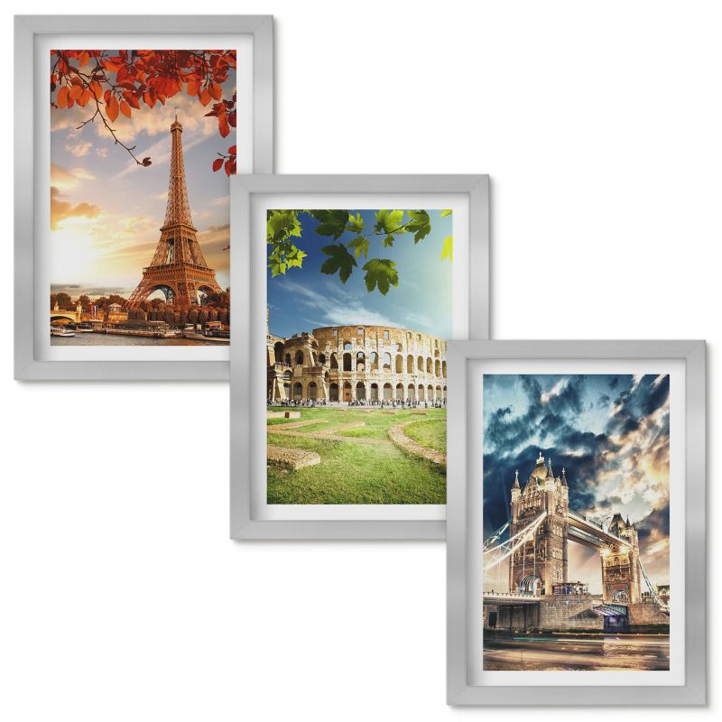 Obrazy do Salonu Wallfluent Zabytki Europy Srebrna rama 20x30cm 3 szt.