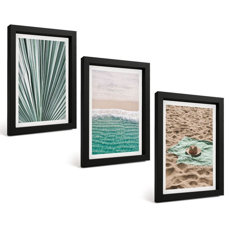 Galeria 3 Obrazów w Czarnej Ramie ArtPrintCave 20x30 cm Komplet ścienny Wakacyjne widoki plaża morze 1 kpl.