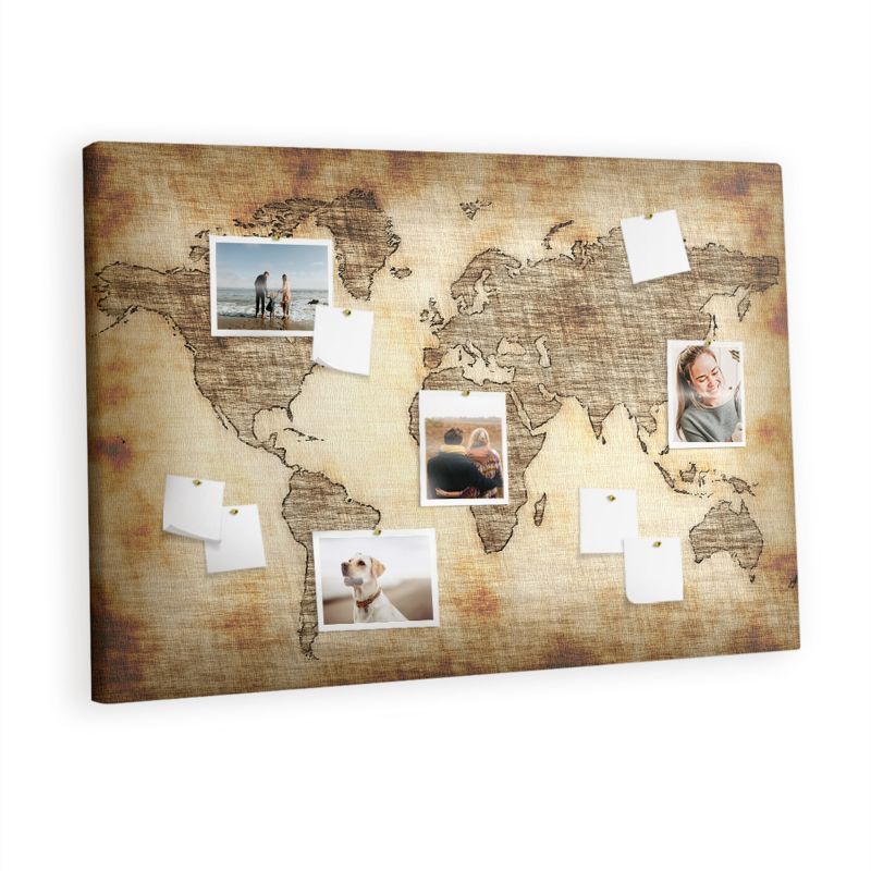Tablica Korkowa Z Pinezkami Tulup 120x80 cm Historyczny zarys kontynentów Organizer ścienny Pinezki drewniane 1 kpl