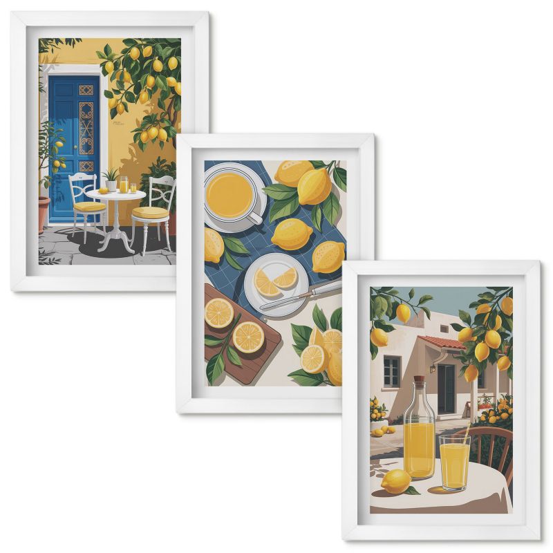 Zestaw obrazów Wallfluent Lemoniada cytrynowa patio słońce Biała rama 20x30cm 3 szt.