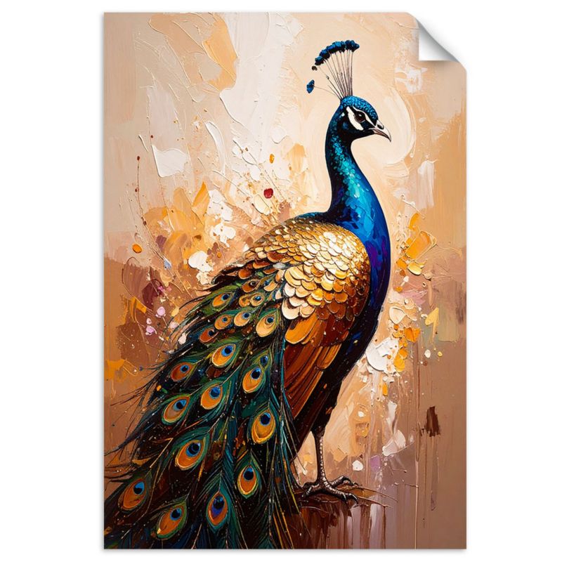 Naklejka samoprzylepna Feeby Kolorowy Paw Ptaki na beżowym tle 100x150cm 1szt