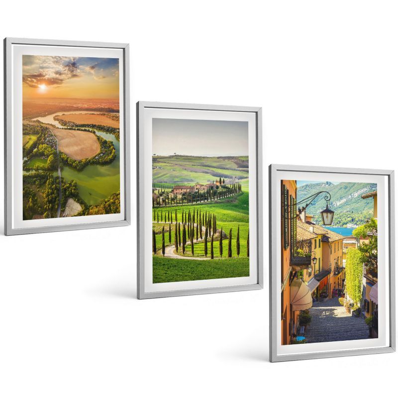 Trzyczęściowy Zestaw Obrazów ArtPrintCave 40x60 cm Srebrna rama Włoskie krajobrazy rzeka ulica 1 kpl.